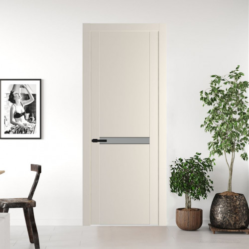 Межкомнатная дверь ProfilDoors 1.4P Кремовая Магнолия Монохром серый молдинг Черный матовый