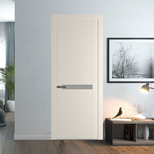 Межкомнатная дверь ProfilDoors 1.4P.O Кремовая Магнолия Монохром серый молдинг Деорэ