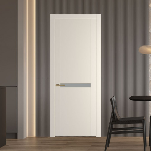 Межкомнатная дверь ProfilDoors 1.4P Кремовая Магнолия Монохром серый молдинг Золото
