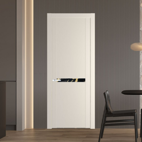 Межкомнатная дверь ProfilDoors 1.4P Кремовая Магнолия Нефи черный узор золото молдинг Серебро