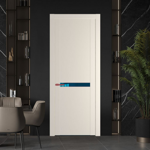 Межкомнатная дверь ProfilDoors 1.4P.O Кремовая Магнолия Зеркало Blue молдинг Красный антрацит
