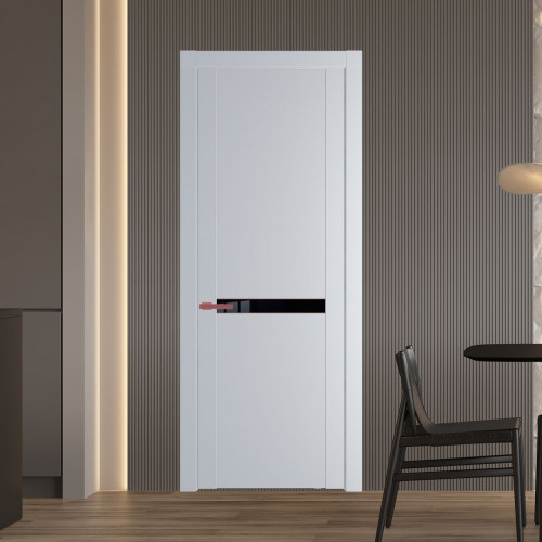 Межкомнатная дверь ProfilDoors 1.4P Лайт Грей Lacobel Черный лак молдинг Красный антрацит