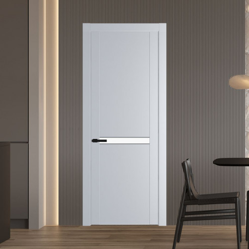 Межкомнатная дверь ProfilDoors 1.4P Лайт Грей Монохром белый просветленный молдинг Черный матовый