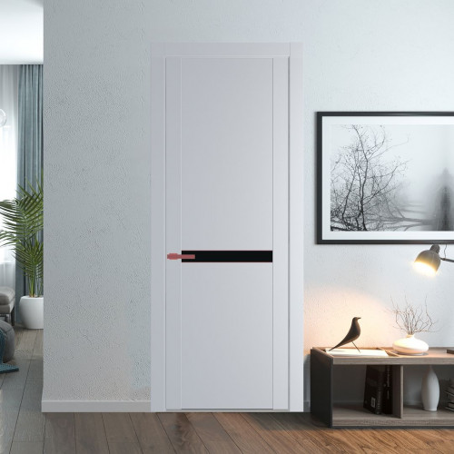 Межкомнатная дверь ProfilDoors 1.4P Лайт Грей Монохром черный молдинг Красный антрацит