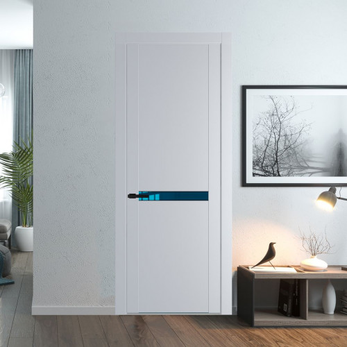Межкомнатная дверь ProfilDoors 1.4P Лайт Грей Зеркало Blue молдинг Черный матовый