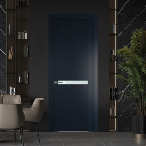 Межкомнатная дверь ProfilDoors 1.4P Нэви Блу Lacobel Белый лак молдинг Зеленый воск