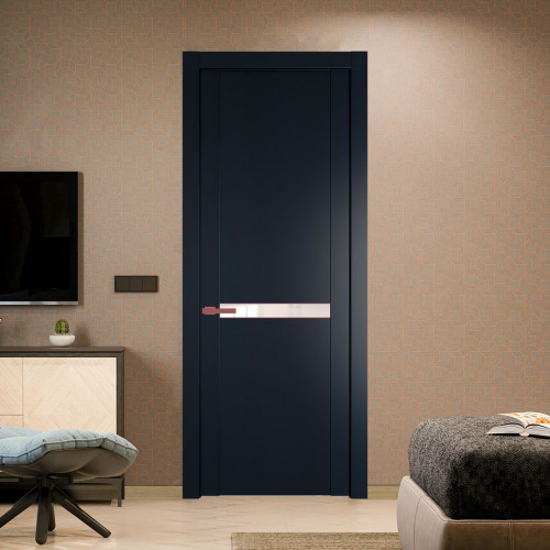 Межкомнатная дверь ProfilDoors 1.4P.O Нэви Блу Lacobel Перламутровый лак молдинг Красный антрацит