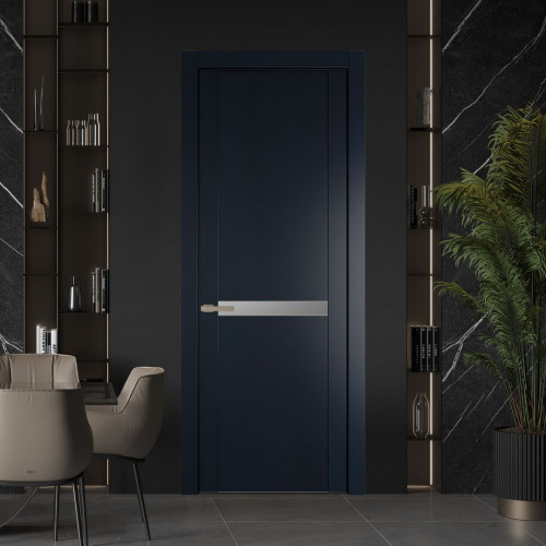 Межкомнатная дверь ProfilDoors 1.4P Нэви Блу Lacobel Серебряный лак молдинг Никель матовый