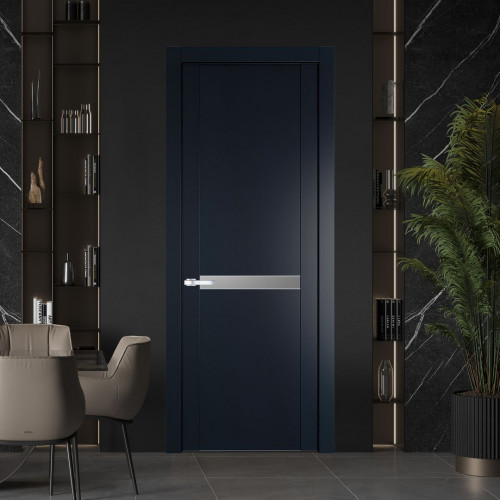 Межкомнатная дверь ProfilDoors 1.4P.O Нэви Блу Lacobel Серебряный лак молдинг Серебро