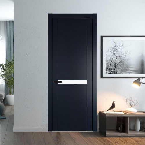 Межкомнатная дверь ProfilDoors 1.4P Нэви Блу Монохром белый просветленный молдинг Черный матовый