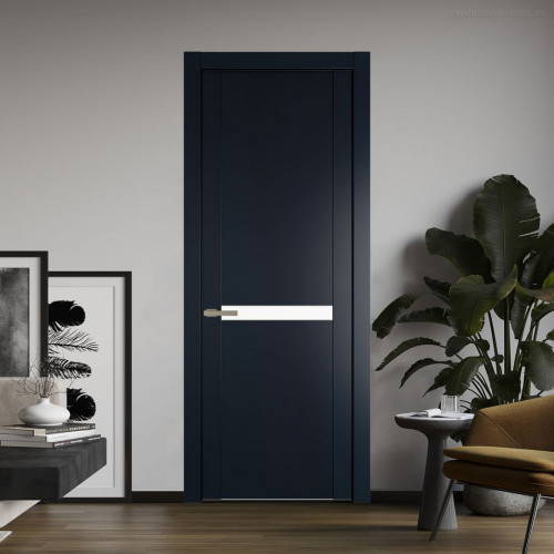 Межкомнатная дверь ProfilDoors 1.4P.O Нэви Блу Монохром белый просветленный молдинг Никель матовый