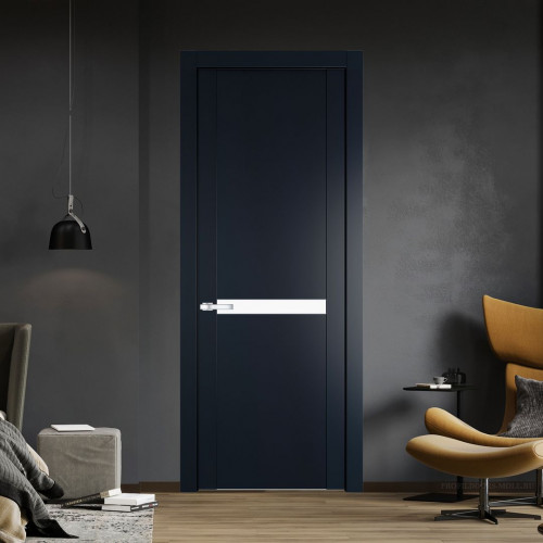 Межкомнатная дверь ProfilDoors 1.4P Нэви Блу Монохром белый просветленный молдинг Серебро