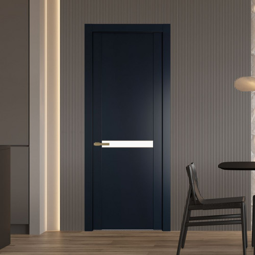 Межкомнатная дверь ProfilDoors 1.4P Нэви Блу Монохром белый просветленный молдинг Золото