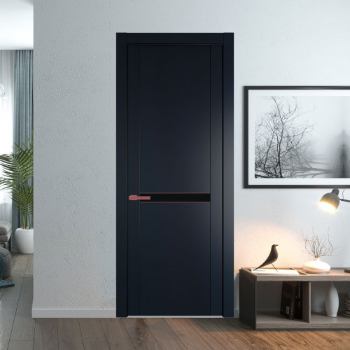 Межкомнатная дверь ProfilDoors 1.4P.O Нэви Блу Монохром черный молдинг Красный антрацит