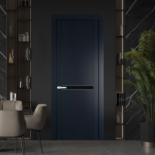 Межкомнатная дверь ProfilDoors 1.4P.O Нэви Блу Монохром черный молдинг Серебро