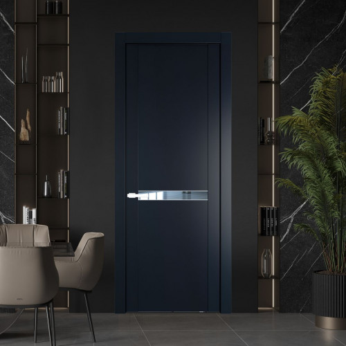 Межкомнатная дверь ProfilDoors 1.4P Нэви Блу Зеркало молдинг Вайт