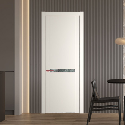 Межкомнатная дверь ProfilDoors 1.4P Перламутр белый Атриум серебро молдинг Красный антрацит