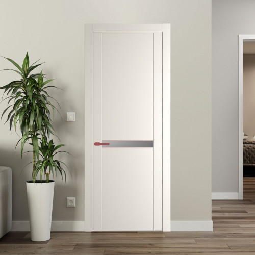 Межкомнатная дверь ProfilDoors 1.4P.O Перламутр белый Lacobel Серебряный лак молдинг Красный антрацит