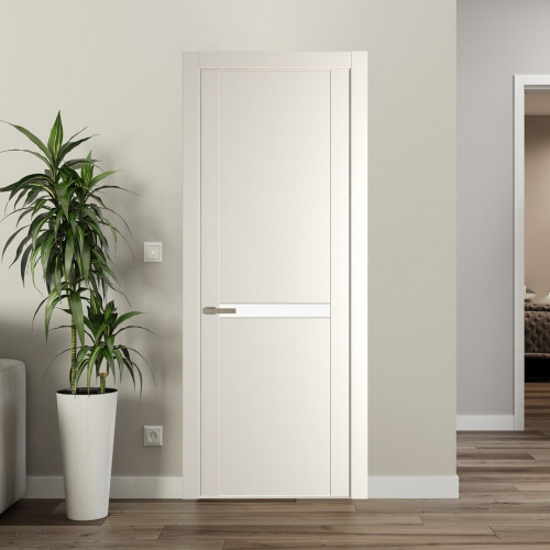 Межкомнатная дверь ProfilDoors 1.4P.O Перламутр белый Монохром белый просветленный молдинг Никель матовый
