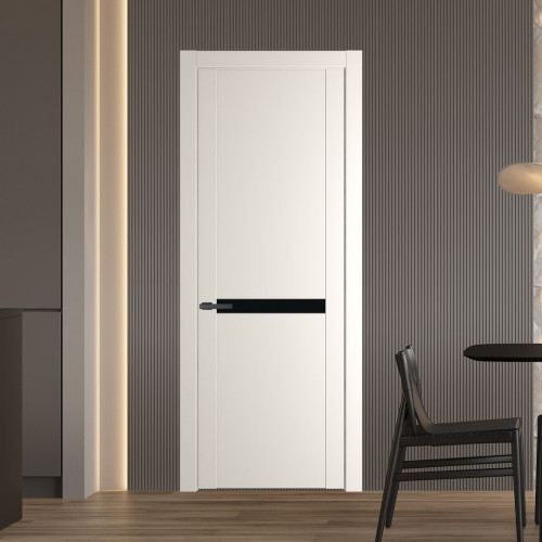 Межкомнатная дверь ProfilDoors 1.4P.O Перламутр белый Монохром черный молдинг Серая ночь