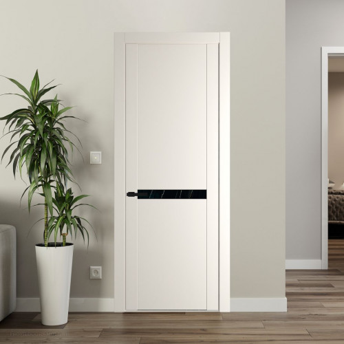 Межкомнатная дверь ProfilDoors 1.4P.O Перламутр белый Неро мрамор молдинг Черный матовый