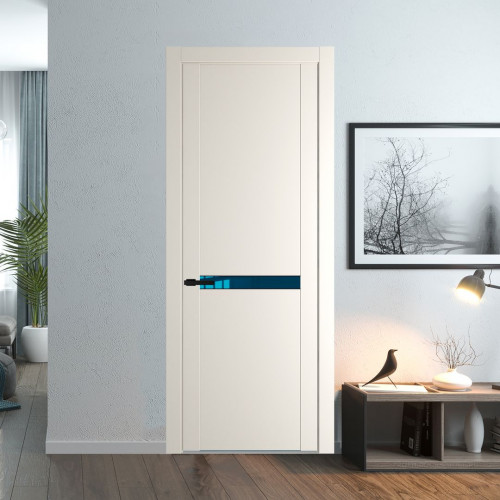 Межкомнатная дверь ProfilDoors 1.4P Перламутр белый Зеркало Blue молдинг Черный матовый