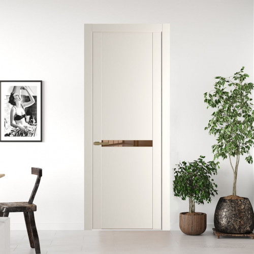 Межкомнатная дверь ProfilDoors 1.4P.O Перламутр белый Зеркало Bronza молдинг Золото