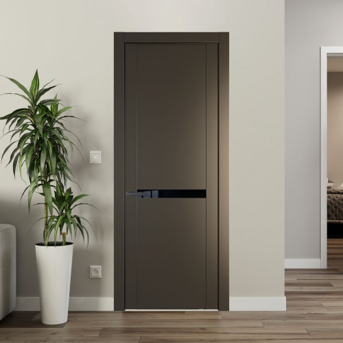 Межкомнатная дверь ProfilDoors 1.4P Перламутр бронза Lacobel Черный лак молдинг Серая ночь