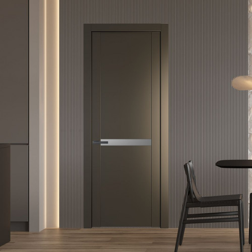 Межкомнатная дверь ProfilDoors 1.4P.O Перламутр бронза Lacobel Серебряный лак молдинг Серая ночь