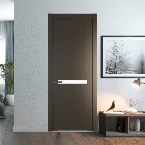 Межкомнатная дверь ProfilDoors 1.4P.O Перламутр бронза Монохром белый просветленный молдинг Деорэ