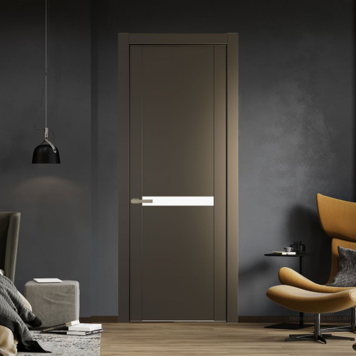 Межкомнатная дверь ProfilDoors 1.4P.O Перламутр бронза Монохром белый просветленный молдинг Никель матовый