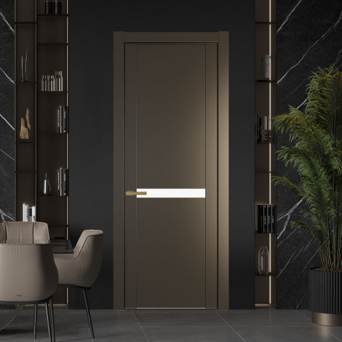 Межкомнатная дверь ProfilDoors 1.4P Перламутр бронза Монохром белый просветленный молдинг Золото