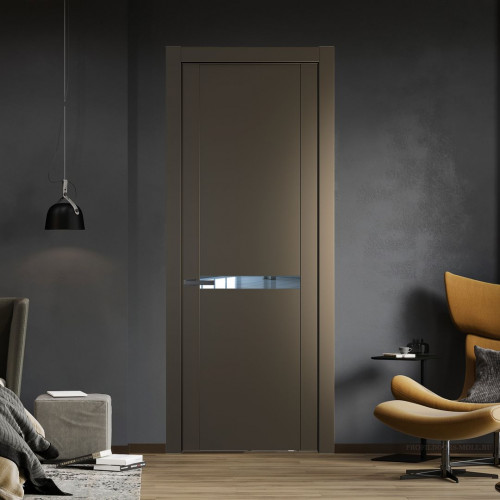 Межкомнатная дверь ProfilDoors 1.4P.O Перламутр бронза Зеркало молдинг Серая ночь