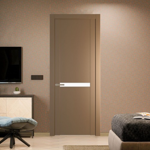 Межкомнатная дверь ProfilDoors 1.4P.O Перламутр золото Монохром белый просветленный молдинг Никель матовый
