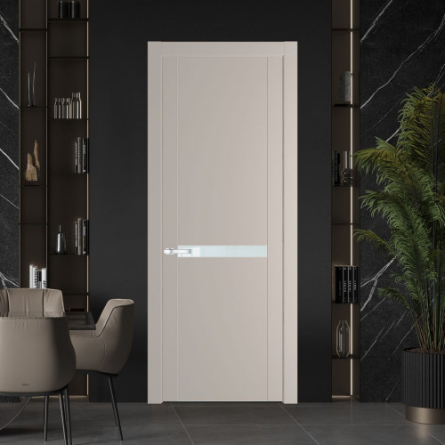 Межкомнатная дверь ProfilDoors 1.4P Сэнд Lacobel Белый лак молдинг Серебро