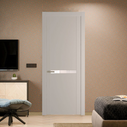 Межкомнатная дверь ProfilDoors 1.4P Сэнд Lacobel Перламутровый лак молдинг Никель матовый