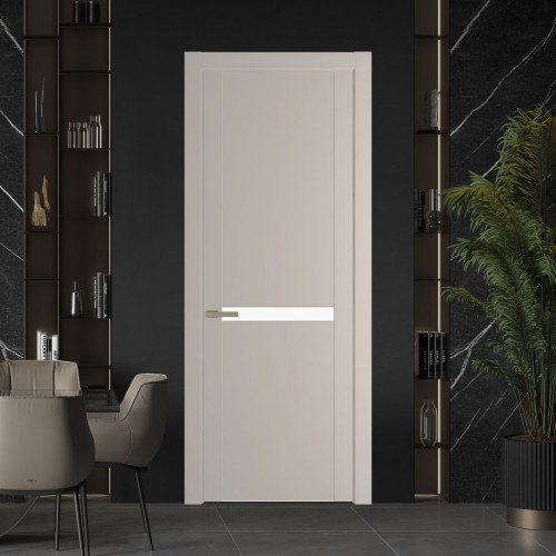Межкомнатная дверь ProfilDoors 1.4P.O Сэнд Монохром белый просветленный молдинг Никель матовый