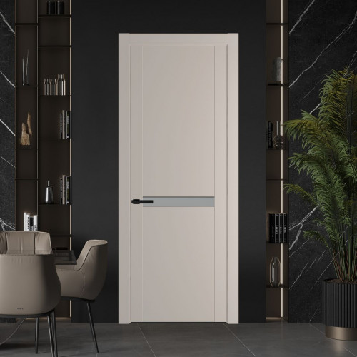 Межкомнатная дверь ProfilDoors 1.4P.O Сэнд Монохром серый молдинг Черный матовый