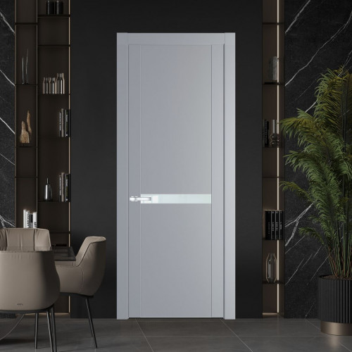 Межкомнатная дверь ProfilDoors 1.4P Смоки Lacobel Белый лак молдинг Серебро