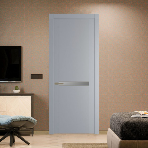 Межкомнатная дверь ProfilDoors 1.4P Смоки Lacobel Серебряный лак молдинг Шампань