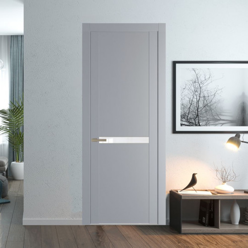 Межкомнатная дверь ProfilDoors 1.4P Смоки Лак классик молдинг Никель матовый