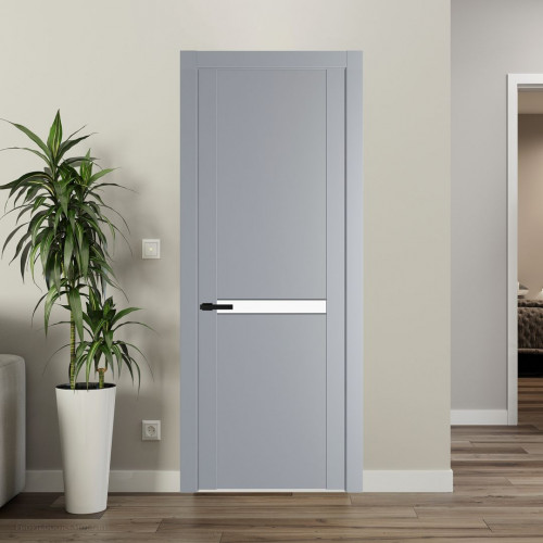Межкомнатная дверь ProfilDoors 1.4P Смоки Монохром белый просветленный молдинг Черный матовый
