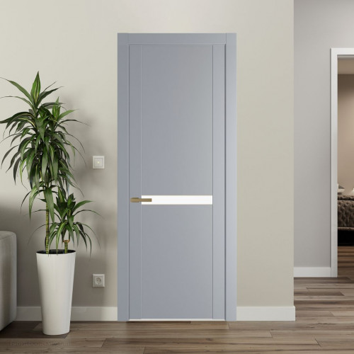 Межкомнатная дверь ProfilDoors 1.4P Смоки Монохром белый просветленный молдинг Золото