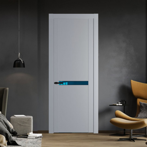 Межкомнатная дверь ProfilDoors 1.4P Смоки Зеркало Blue молдинг Черный матовый