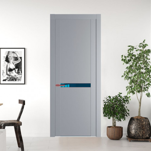 Межкомнатная дверь ProfilDoors 1.4P.O Смоки Зеркало Blue молдинг Красный антрацит