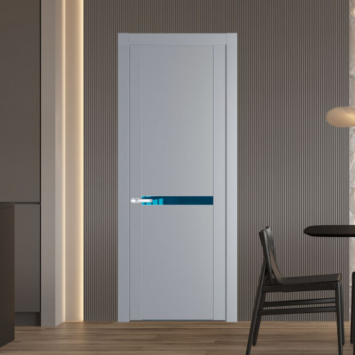 Межкомнатная дверь ProfilDoors 1.4P.O Смоки Зеркало Blue молдинг Серебро