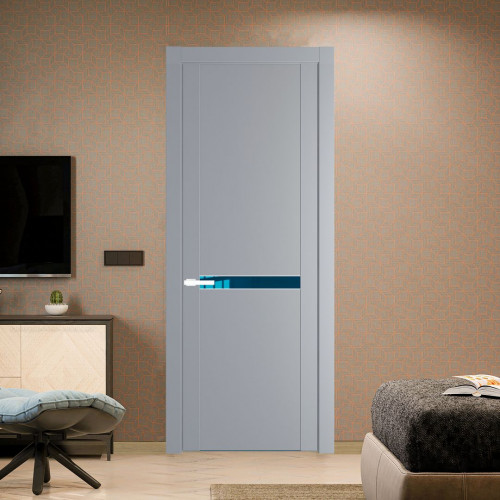 Межкомнатная дверь ProfilDoors 1.4P Смоки Зеркало Blue молдинг Вайт