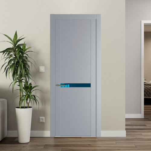 Межкомнатная дверь ProfilDoors 1.4P.O Смоки Зеркало Blue молдинг Зеленый воск