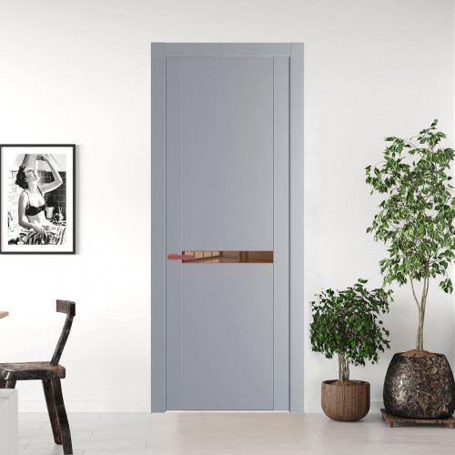 Межкомнатная дверь ProfilDoors 1.4P.O Смоки Зеркало Bronza молдинг Красный антрацит