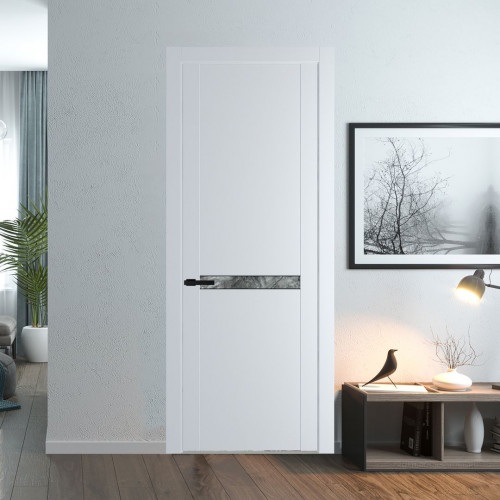 Межкомнатная дверь ProfilDoors 1.4P Вайт Атриум серебро молдинг Черный матовый